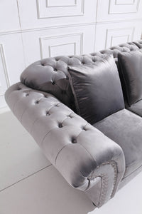Luxury Chesterfield L-Shaped Corner Sofa in Dark Grey Velvet with Deep Buttoning - UK Luxury Furniture