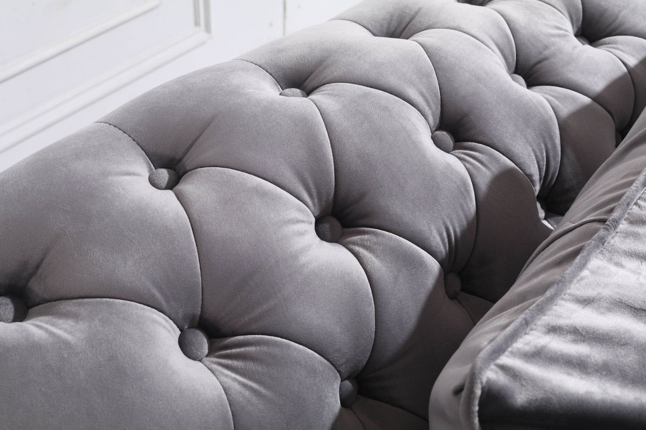 Luxury Chesterfield L-Shaped Corner Sofa in Dark Grey Velvet with Deep Buttoning - UK Luxury Furniture