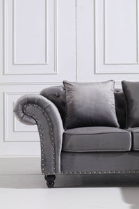 Luxury Chesterfield L-Shaped Corner Sofa in Dark Grey Velvet with Deep Buttoning - UK Luxury Furniture