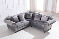 Luxury Chesterfield L-Shaped Corner Sofa in Dark Grey Velvet with Deep Buttoning - UK Luxury Furniture