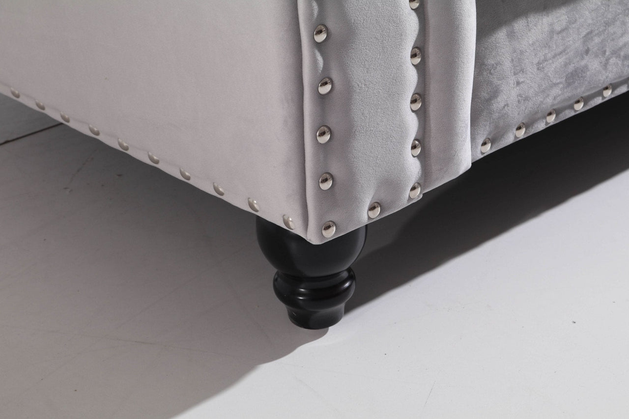 Luxury Light Grey Velvet Chesterfield L Shape Corner Sofa with Classic Styling - UK Luxury Furniture