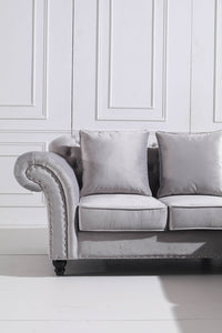 Luxury Light Grey Velvet Chesterfield L Shape Corner Sofa with Classic Styling - UK Luxury Furniture