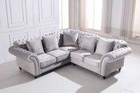 Luxury Light Grey Velvet Chesterfield L Shape Corner Sofa with Classic Styling - UK Luxury Furniture