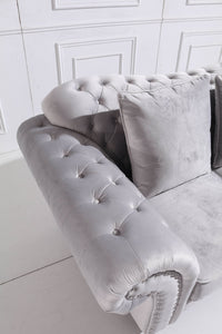 Luxury Light Grey Velvet Chesterfield L Shape Corner Sofa with Classic Styling - UK Luxury Furniture