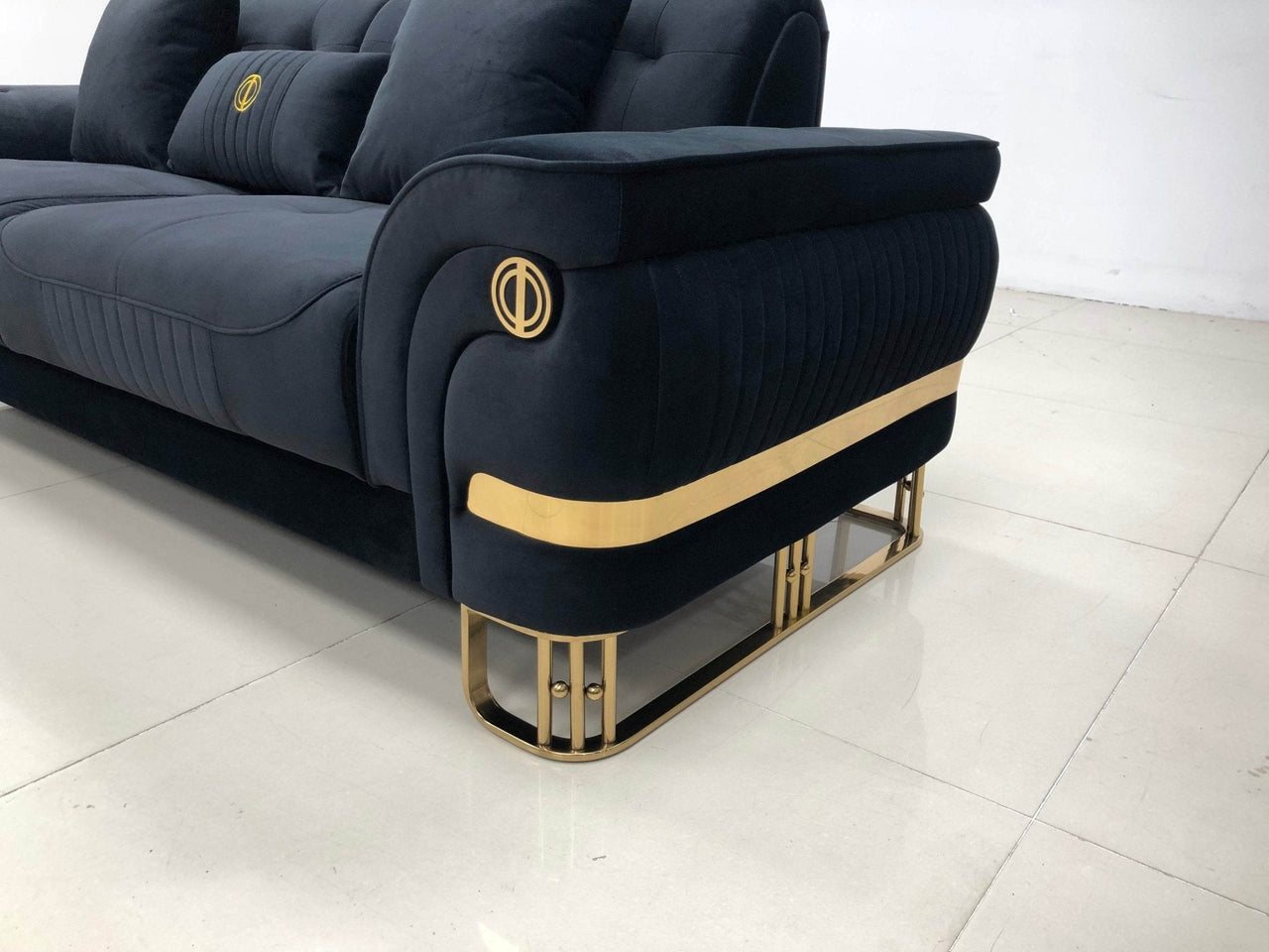 Tokyo Modern Black Velvet Sofa Set with Gold Accents and Plush Comfort - 2 & 3 Seater Options - UK Luxury Furniture