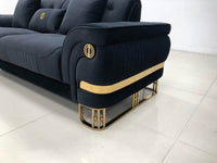 Tokyo Modern Black Velvet Sofa Set with Gold Accents and Plush Comfort - 2 & 3 Seater Options - UK Luxury Furniture