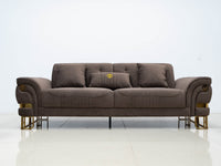 Tokyo Modern Luxury Sofa Set in Brown Velvet with Gold Accents & Plush Cushions - UK Luxury Furniture