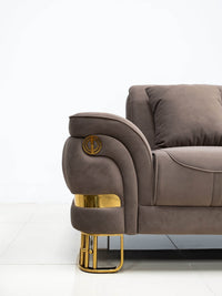 Tokyo Modern Luxury Sofa Set in Brown Velvet with Gold Accents & Plush Cushions - UK Luxury Furniture