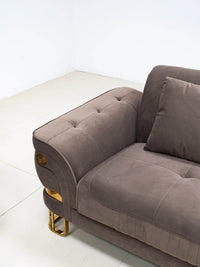 Tokyo Modern Luxury Sofa Set in Brown Velvet with Gold Accents & Plush Cushions - UK Luxury Furniture