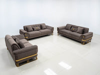 Tokyo Modern Luxury Sofa Set in Brown Velvet with Gold Accents & Plush Cushions - UK Luxury Furniture