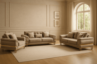 Tokyo Modern Sofa Set in Luxurious Cream Velvet with Gold Accents and Plush Cushions - UK Luxury Furniture