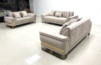 Tokyo Modern Sofa Set in Luxurious Cream Velvet with Gold Accents and Plush Cushions - UK Luxury Furniture