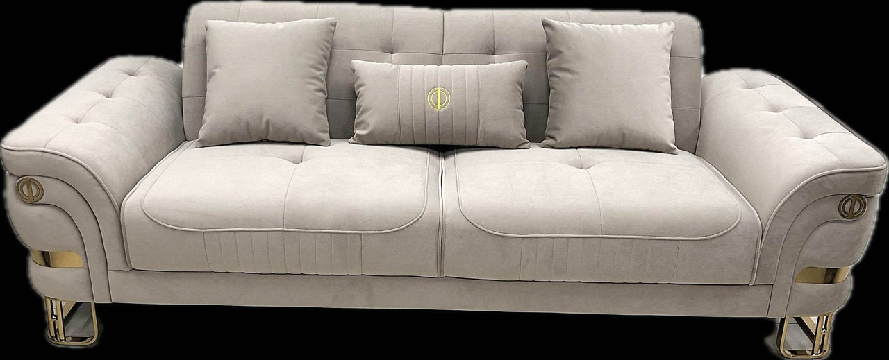 Tokyo Modern Sofa Set in Luxurious Cream Velvet with Gold Accents and Plush Cushions - UK Luxury Furniture