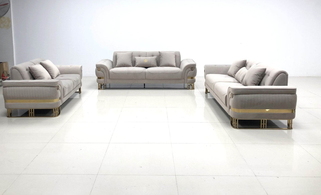 Tokyo Modern Sofa Set in Luxurious Cream Velvet with Gold Accents and Plush Cushions - UK Luxury Furniture