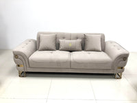Tokyo Modern Sofa Set in Luxurious Cream Velvet with Gold Accents and Plush Cushions - UK Luxury Furniture