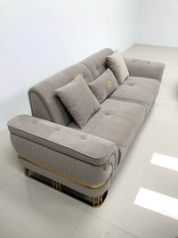 Tokyo Modern Sofa Set in Luxurious Cream Velvet with Gold Accents and Plush Cushions - UK Luxury Furniture