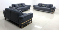 Luxury Grey Velvet Tokyo Modern 3 Seater Sofa Set with Gold Accents and Plush Cushions - UK Luxury Furniture