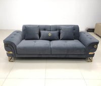 Luxury Grey Velvet Tokyo Modern 3 Seater Sofa Set with Gold Accents and Plush Cushions - UK Luxury Furniture