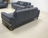 Luxury Grey Velvet Tokyo Modern 3 Seater Sofa Set with Gold Accents and Plush Cushions - UK Luxury Furniture