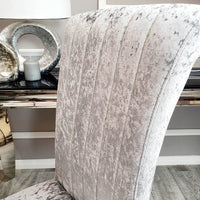 Nicole Luxury Dining Chair - High Scroll Back, Chrome Legs, Leather & Velvet Options - UK Luxury Furniture
