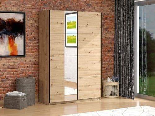 Noah Oak Effect Sliding Wardrobe with Mirror - Spacious, Modern Storage Solution - UK Luxury Furniture