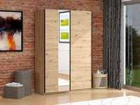Noah Oak Effect Sliding Wardrobe with Mirror - Spacious, Modern Storage Solution - UK Luxury Furniture