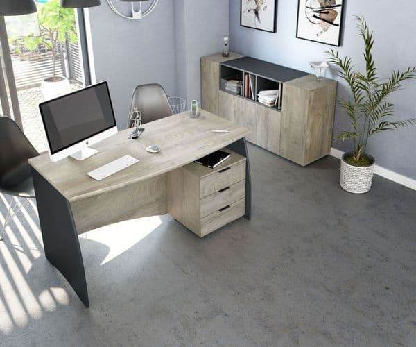 Oris Oak and Grey Large Executive Office Desk with Three Storage Drawers - UK Luxury Furniture