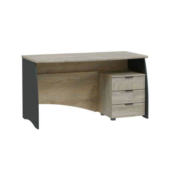 Oris Oak and Grey Large Executive Office Desk with Three Storage Drawers - UK Luxury Furniture