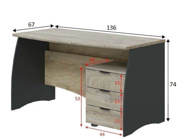 Oris Oak and Grey Large Executive Office Desk with Three Storage Drawers - UK Luxury Furniture
