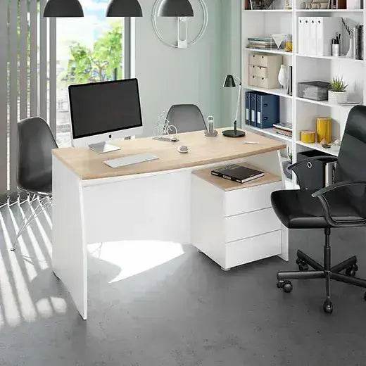 Oris White and Oak Effect Large Desk with Three Drawers for Home Office - UK Luxury Furniture