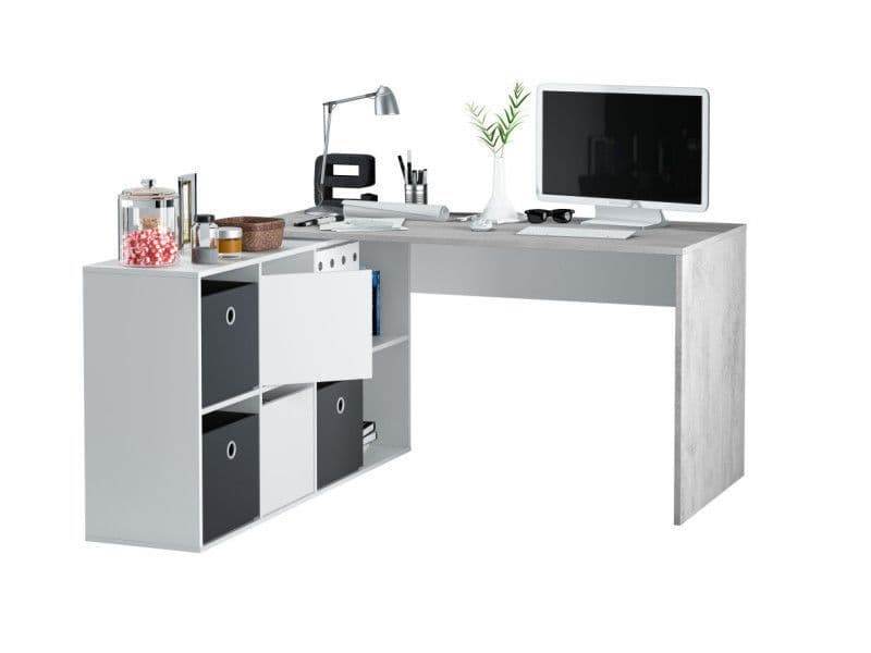 Pellegrini White and Concrete Grey Large FlexiCorner Office Desk with Storage - UK Luxury Furniture