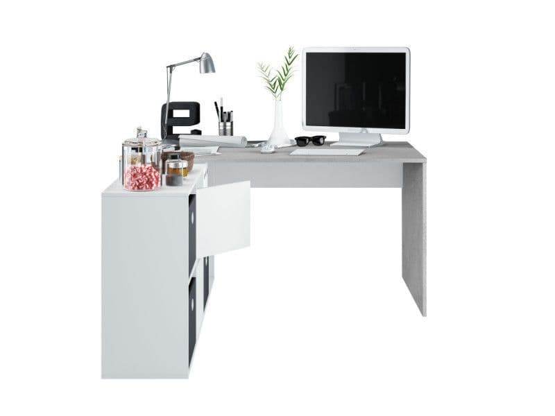 Pellegrini White and Concrete Grey Large FlexiCorner Office Desk with Storage - UK Luxury Furniture