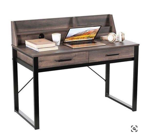Reusch Dark Walnut Effect Writing Study Desk with Drawers and Hutch - UK Luxury Furniture