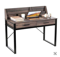 Reusch Dark Walnut Effect Writing Study Desk with Drawers and Hutch - UK Luxury Furniture