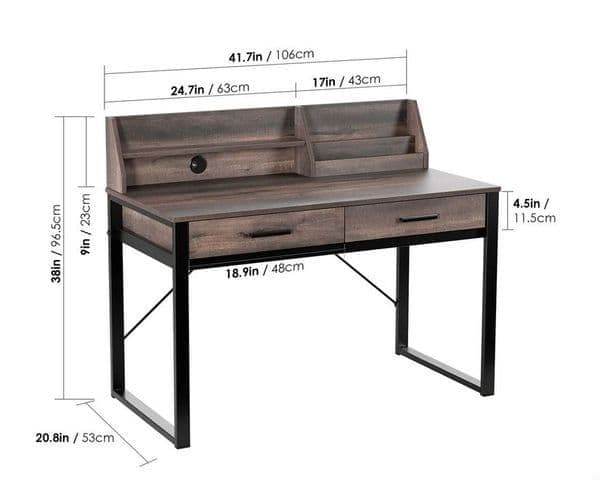 Reusch Dark Walnut Effect Writing Study Desk with Drawers and Hutch - UK Luxury Furniture
