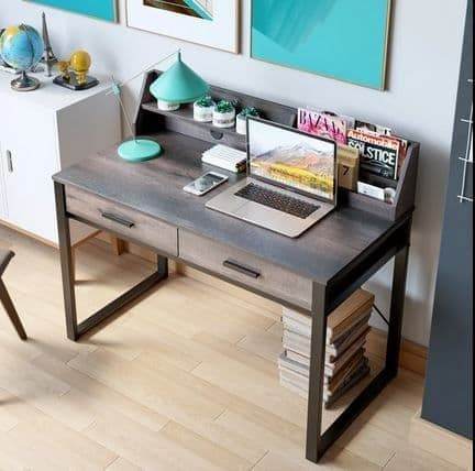Reusch Dark Walnut Effect Writing Study Desk with Drawers and Hutch - UK Luxury Furniture