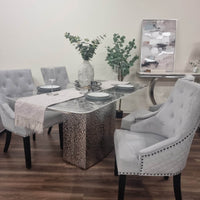 Roma Dining Table with Stunning Marble Top on Hammered Metal Base - Available in White & Crystal Grey - UK Luxury Furniture