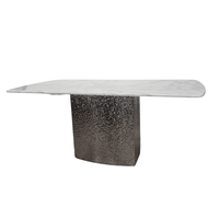 Roma Dining Table with Stunning Marble Top on Hammered Metal Base - Available in White & Crystal Grey - UK Luxury Furniture