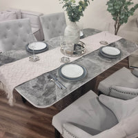 Roma Dining Table with Stunning Marble Top on Hammered Metal Base - Available in White & Crystal Grey - UK Luxury Furniture