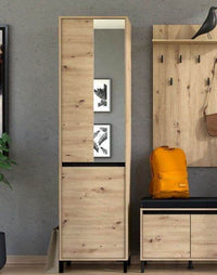 Rosmara Artisan Oak Effect Slim Narrow Hallway Wardrobe with Pull-Out Rail - UK Luxury Furniture