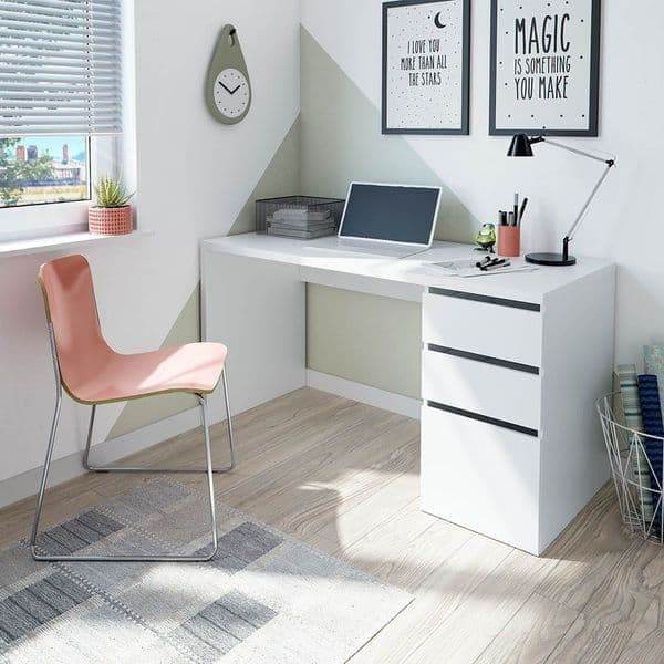 Sacramento Arctic White Modern Home Office Computer Desk with Storage - UK Luxury Furniture
