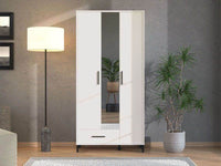 Saltbay White Tall Shallow Depth Hallway Mirrored Wardrobe with Three Doors and Six Shelves - UK Luxury Furniture