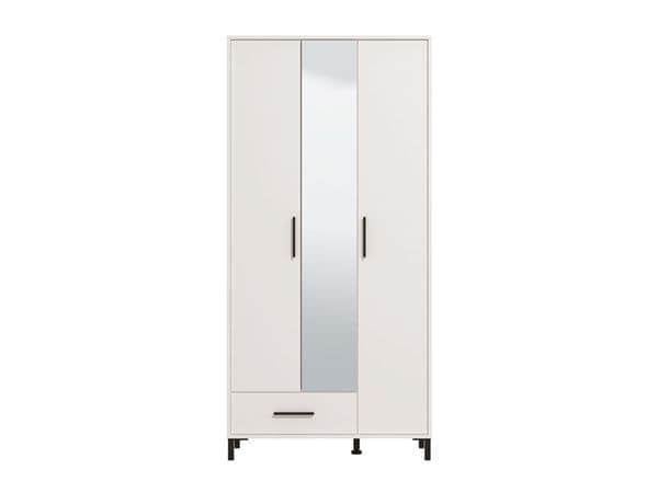 Saltbay White Tall Shallow Depth Hallway Mirrored Wardrobe with Three Doors and Six Shelves - UK Luxury Furniture