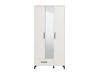 Saltbay White Tall Shallow Depth Hallway Mirrored Wardrobe with Three Doors and Six Shelves - UK Luxury Furniture