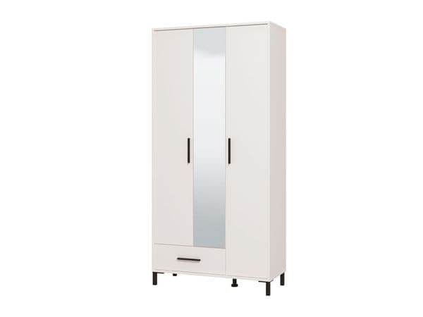 Saltbay White Tall Shallow Depth Hallway Mirrored Wardrobe with Three Doors and Six Shelves - UK Luxury Furniture