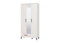 Saltbay White Tall Shallow Depth Hallway Mirrored Wardrobe with Three Doors and Six Shelves - UK Luxury Furniture