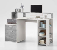 Sansa White and Grey Desk with Hutch: Modern Home Office Workstation with Storage - UK Luxury Furniture