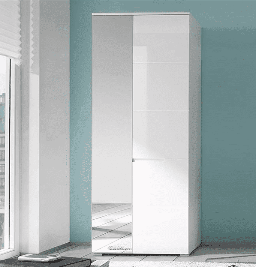 Santino White Gloss Slim Wardrobe with Mirrored Door S22 - Elegant Storage Solution - UK Luxury Furniture
