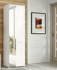 Santino White Gloss Slim Wardrobe with Mirrored Door S22 - Elegant Storage Solution - UK Luxury Furniture