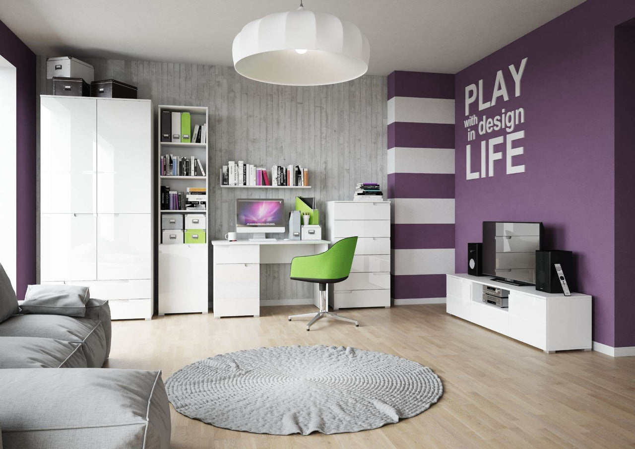 Santino White High Gloss Two-Door, Two-Drawer Wardrobe: Modern Storage Solution - UK Luxury Furniture